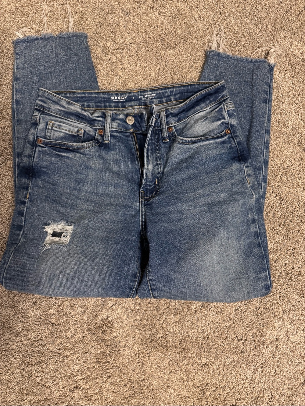 Old Navy Women's Medium Blue Distressed Straight-Leg Jeans